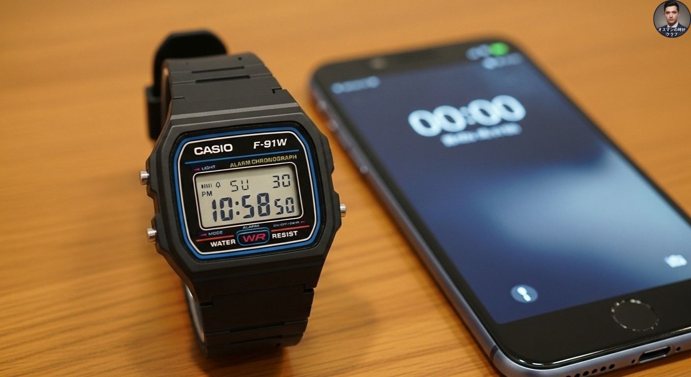 【F-91W 時刻合わせ完全ガイド】秒までピッタリ！ズレた時間を直す方法を画像付きで解説